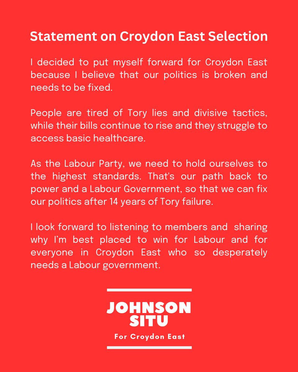 Looking forward to speaking to members across Croydon East ahead of the hustings later this month. 🌹