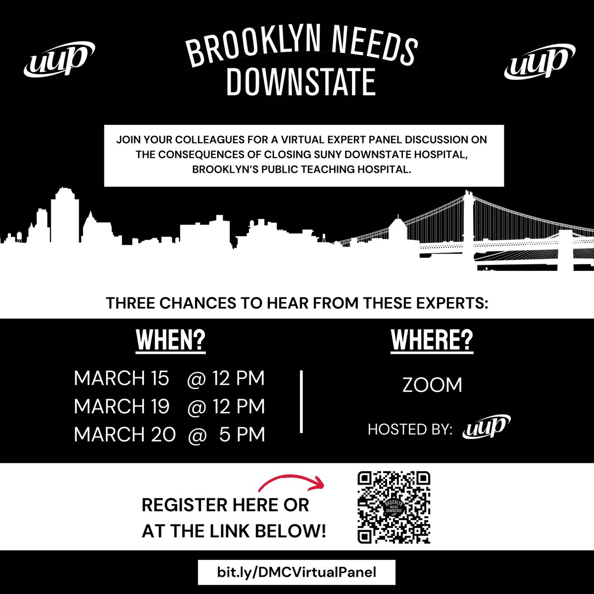 uupinfo's tweet image. Join UUP at an upcoming virtual panel to discuss the short-term and long-term consequences of the Downstate Hospital closure plan, including the disruption of healthcare services and the potential decline in medical education and research. 

Register: forms.gle/sLbsWMv2F4XY1E…