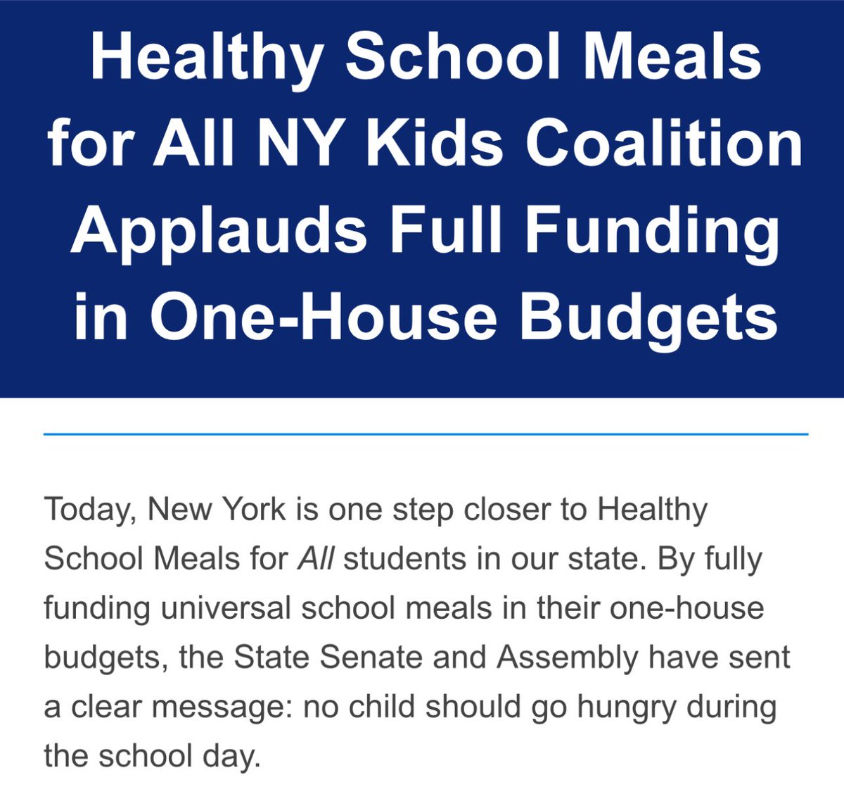 One step closer to #Meals4AllNY. So grateful for the coalition and advocates that have gotten us this far. Let's get it done and feed our kids in schools y’all.