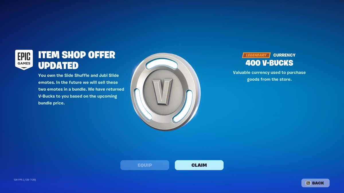 ShiinaBR's tweet image. Fortnite has given 400 V-Bucks to players owning both the 'Side Shuffle' &amp;amp; 'Jubi Slide' emotes 👀

Epic Games has confirmed that these emotes will be sold together in a bundle in the future!

(Thanks to @FitzyLeakz for the image!)