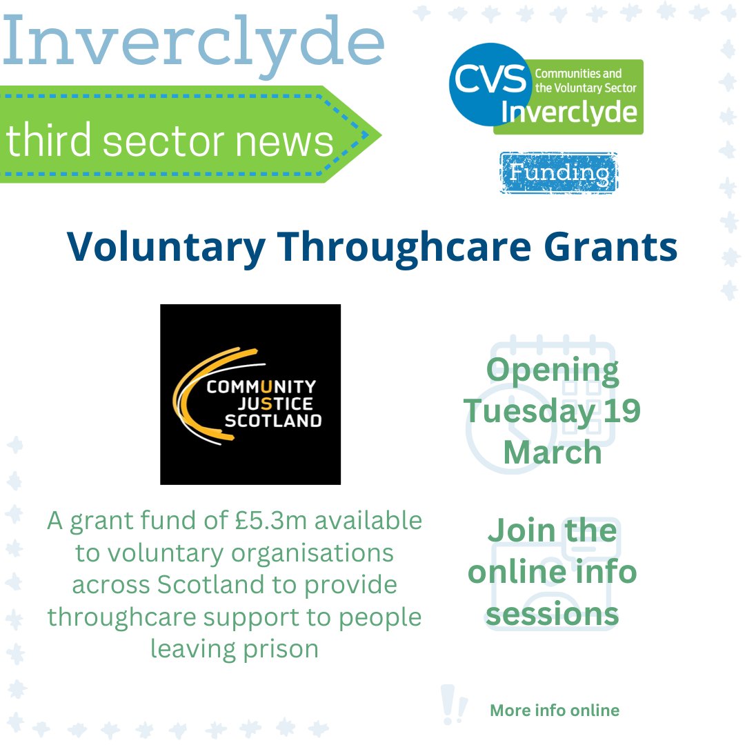 Find out more about Voluntary Throughcare Grants from @ComJusScot and the @scotgov. £5.3m will be available to voluntary organisations across Scotland to provide throughcare support to people leaving prison. ➡ communityjustice.scot/news/media-rel…