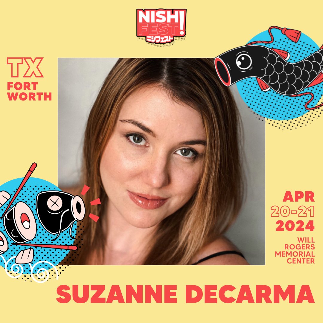 Guest Announcement: SuzAnne DeCarma Badges: nishifest.com @SuzAnneDeCarma has been having the time of her life voicing characters in anime like The Great Jahy Will Not Be Defeated (Landlord Ryo) and The Demon Prince of Momochi House (Rui Madarame)!