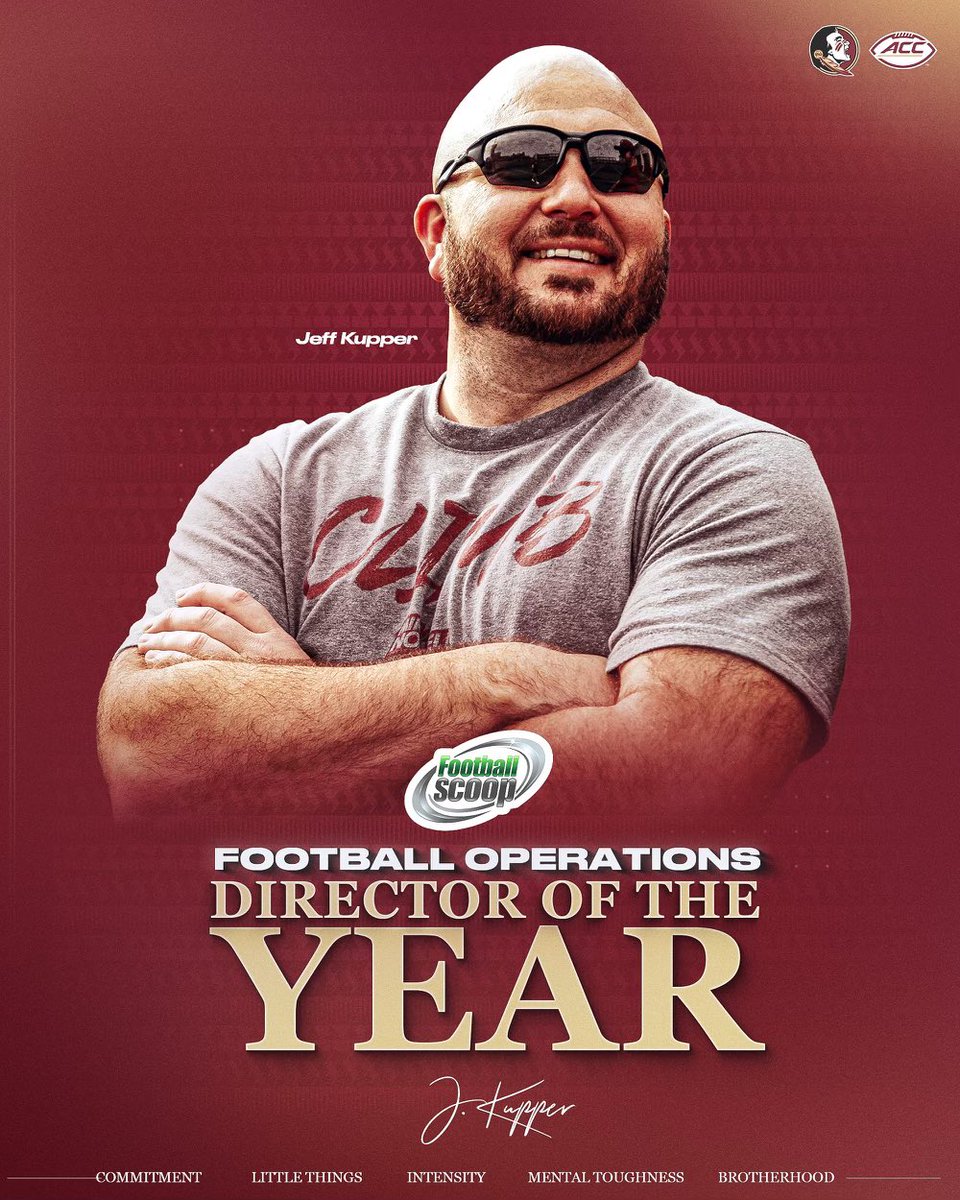 FSUFootball's tweet photo. Congratulations to Jeff Kupper, the Football Scoop Football Operations Director of the Year!

#NoleFamily https://t.co/hfmMJgY1yF