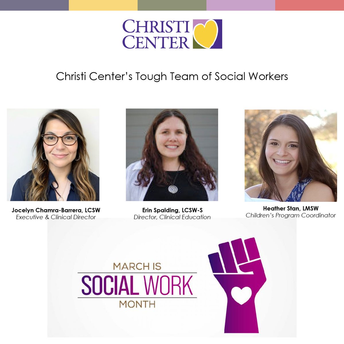 March is Social Worker Month!

At Christi Center, we're incredibly grateful for our dedicated team of social workers who make a difference every single day.

Take a moment to celebrate their hard work and unwavering support for our community. Thank you to all social workers