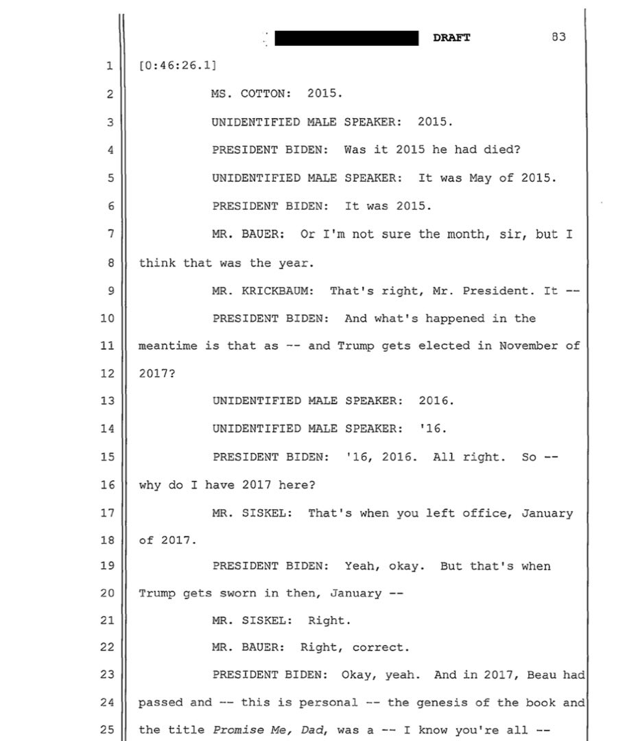 kylegriffin1's tweet image. During his interview with Robert Hur, President Biden named the correct month and day that Beau Biden died, according to the transcript.

Hur claimed in his report Biden couldn't remember the date.

During the hearing, Rep. Dean pressed Hur to "correct the record."

Hur refused.
