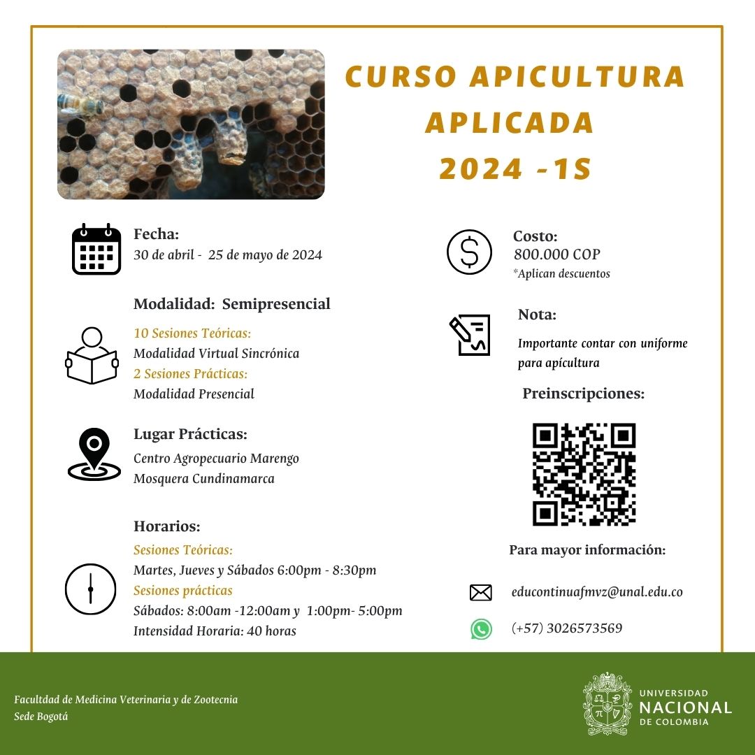 🐝 Te invitamos a participar en el CURSO APICULTURA APLICADA 2024 - 1S, ofertado por la @FMVZ_UNAL Link de preinscripciones: goo.su/hdA73U Más información en el 🧵👇