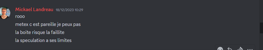 LandreauMickael's tweet image. #metex procedure de sauvegarde
La speculation a ses limites , et c est pas faute d avoir prevenu sur le salon @MTTRADING_OFF