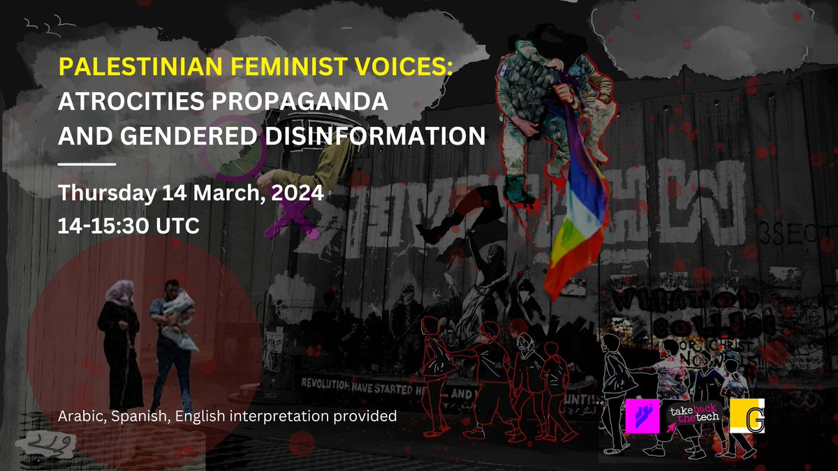 🍉YOU’RE INVITED Join us for a discussion as Palestinian women share how they are fighting Israeli atrocities propaganda & gendered disinformation, as the world witnesses a horrific genocide. Thursday, March 14, 2024 14 UTC 5 pm Palestine time Register: limesurvey.apc.org/index.php/9271…