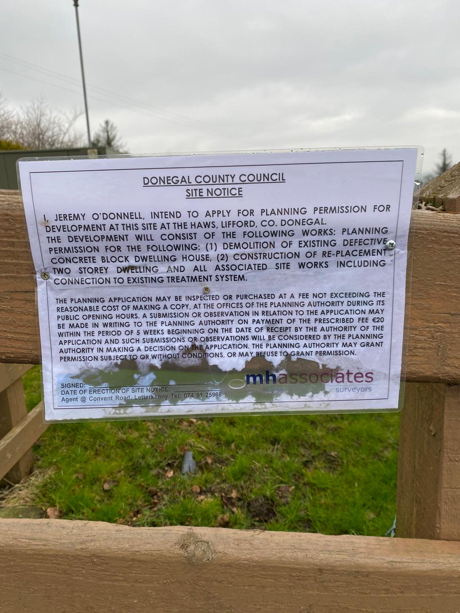 Insult to injury. A victim of the defective concrete crisis is facing a 9 week delay to rebuilding their home as the planning application was deemed void due to this sign being water damaged!