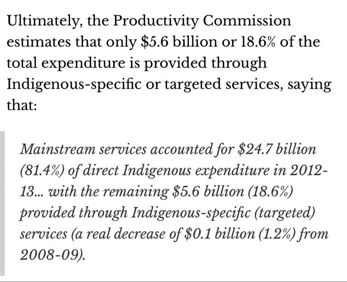 @gullibles @EddieSynot There are already KPIs. The majority (81.4%) of $ goes to mainstream orgs, inc defence, foreign affairs, Medicare, education, aged care, etc who mostly employ non-Indigenous people & 70% of NIAA’s workforce is also non-Indigenous. This data is publicly accessible & on line.