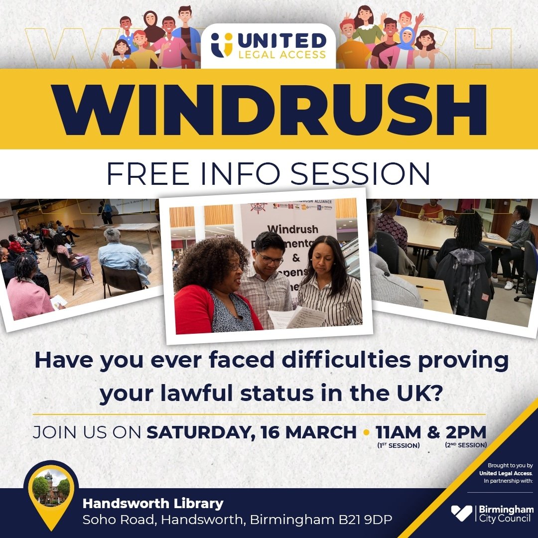 This Saturday we'll be joined by the Home Office's Engagement Team to provide info & advice in Birmingham to anyone from a Commonwealth country who has ever faced difficulties trying to prove their immigration status in the UK & as a result their life was impacted @AREtweets_