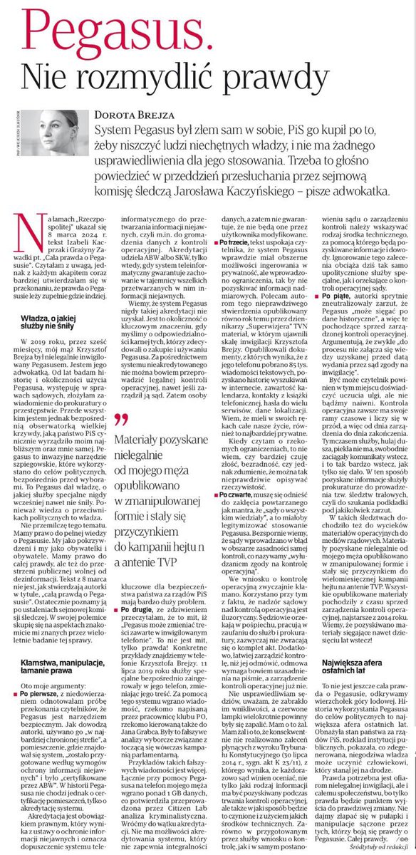 Dorota_Brejza's tweet photo. Zapraszam do lektury. 
Na łamach @rzeczpospolita cała prawda o Pegasusie. https://t.co/3yqFumgsfP