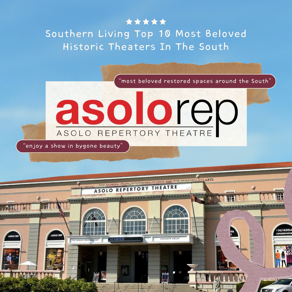 CFAfsu's tweet photo. In case you missed it, Southern Living has named the Asolo Repertory Theatre as one of its 'Top 10 Most Beloved Historic Theaters In The South'! 🎭👏
Click the link below to read the full article ⬇️
https://t.co/hcqHBrNHwH
#FSUTheatre #FSUCFA #FSU #AsoloRep #SouthernLiving https://t.co/wEuUl4iw58