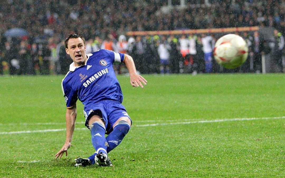 After spitting on Tevez, John Terry arranged for himself to take the 'match winning penalty'. He took the walk from the half way line to the penalty spot, straightening his captains armband for the cameras, took a run up, slipped, and cried in the rain. Moscow, 2008.