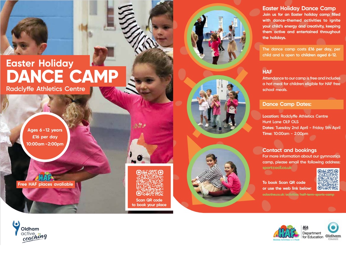 lyndhurstpe's tweet photo. Dear Families

Please find attached sport camps on offer this Easter provided by Oldham Active Coaching. All camps have free HAF places available. 
 
Bookings can be made at https://t.co/0hije9c4F5

Thank you @OldhamActive https://t.co/m8N1fTeM1P