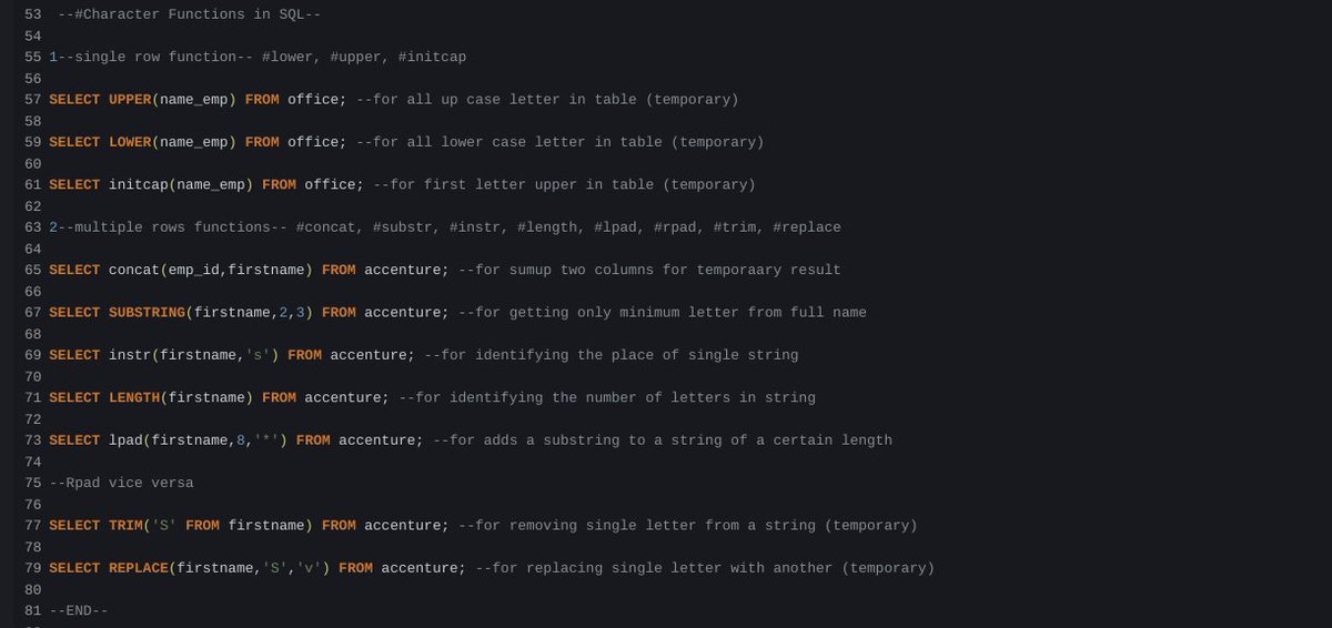 learnerakash28's tweet image. Revisiting All character Functions including single rows and multiple rows.
#sqlserverdeveloper #CodingJourney #DataAnalytics #SQL #database #jobsearch #sql #sqlprogramming #jobhunt #dataanalyst #reportinganalyst #sqlqueries #sqlskills #sqldba #dataanalyst #dataanalysisskills