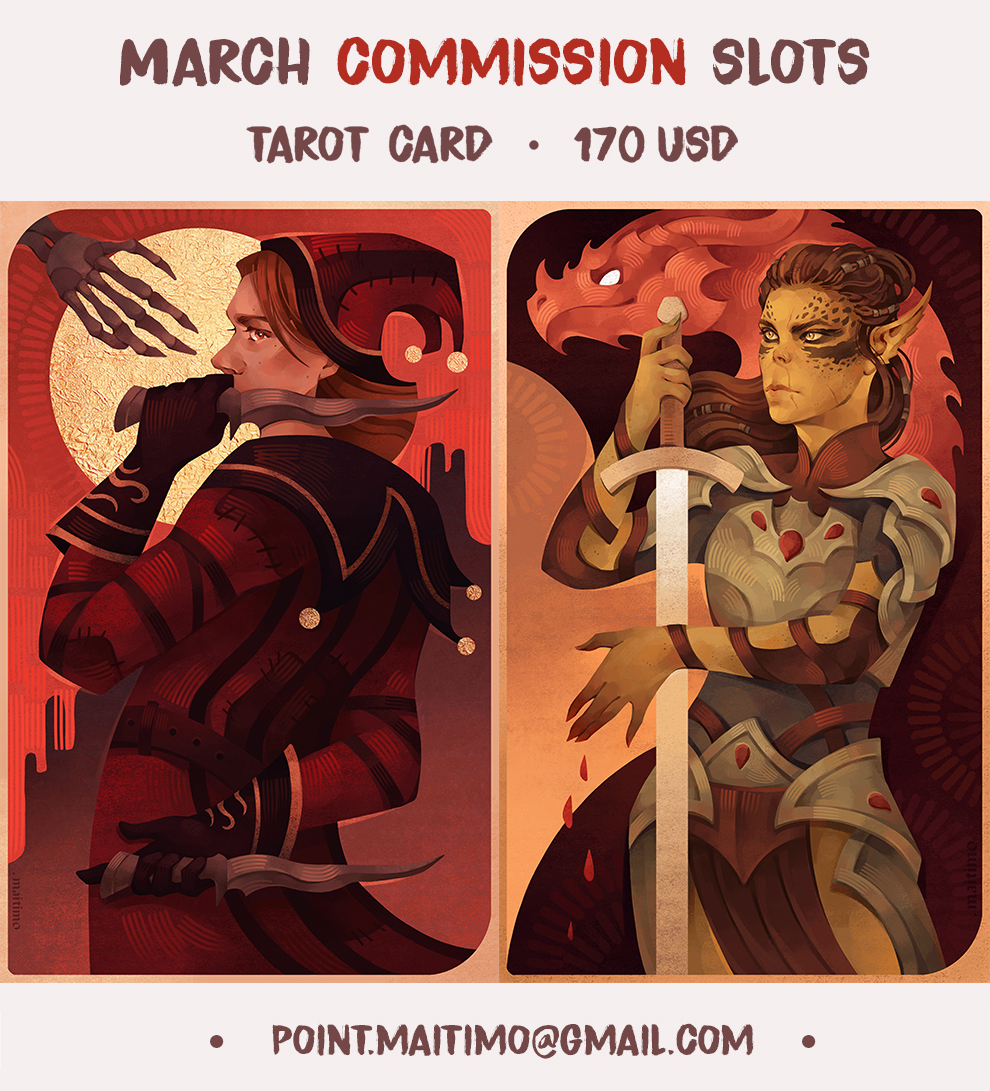 ✨ Hey! My March Commission Slots are open! I would love to draw your characters <3 ✉️ Feel free to email me to point.maitimo@gmail.com if you’re interested!