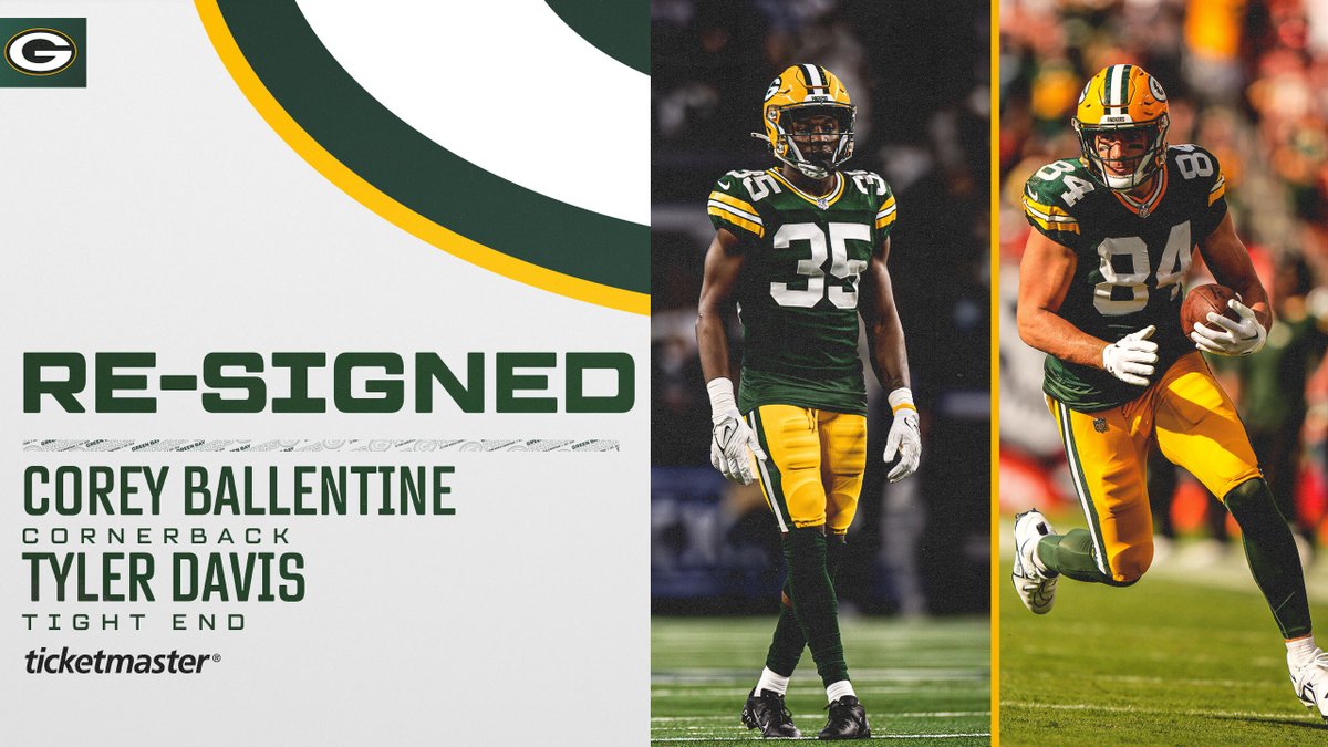 #Packers re-sign CB Corey Ballentine & TE Tyler Davis. 📰: pckrs.com/v93f5rkr #GoPackGo