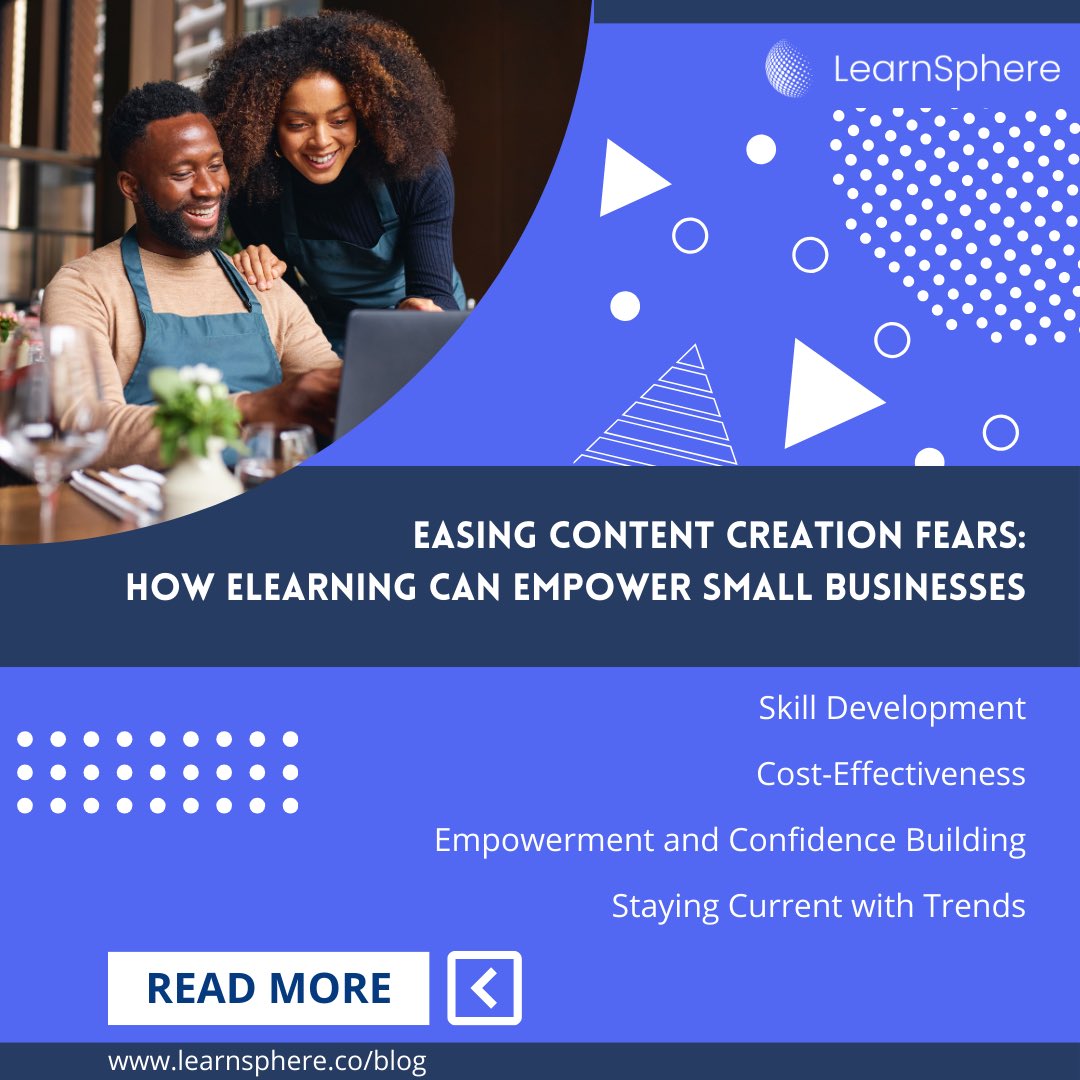 LearnSphere_'s tweet image. 💻Easing Content Creation Fears: How eLearning Can Empower Small Businesses 👈

Benefits of eLearning for Small Business Owners Skill Development: 

#elearning 
#smallbusiness 
#training
#smallbusinesssupport 
#entrepreneur