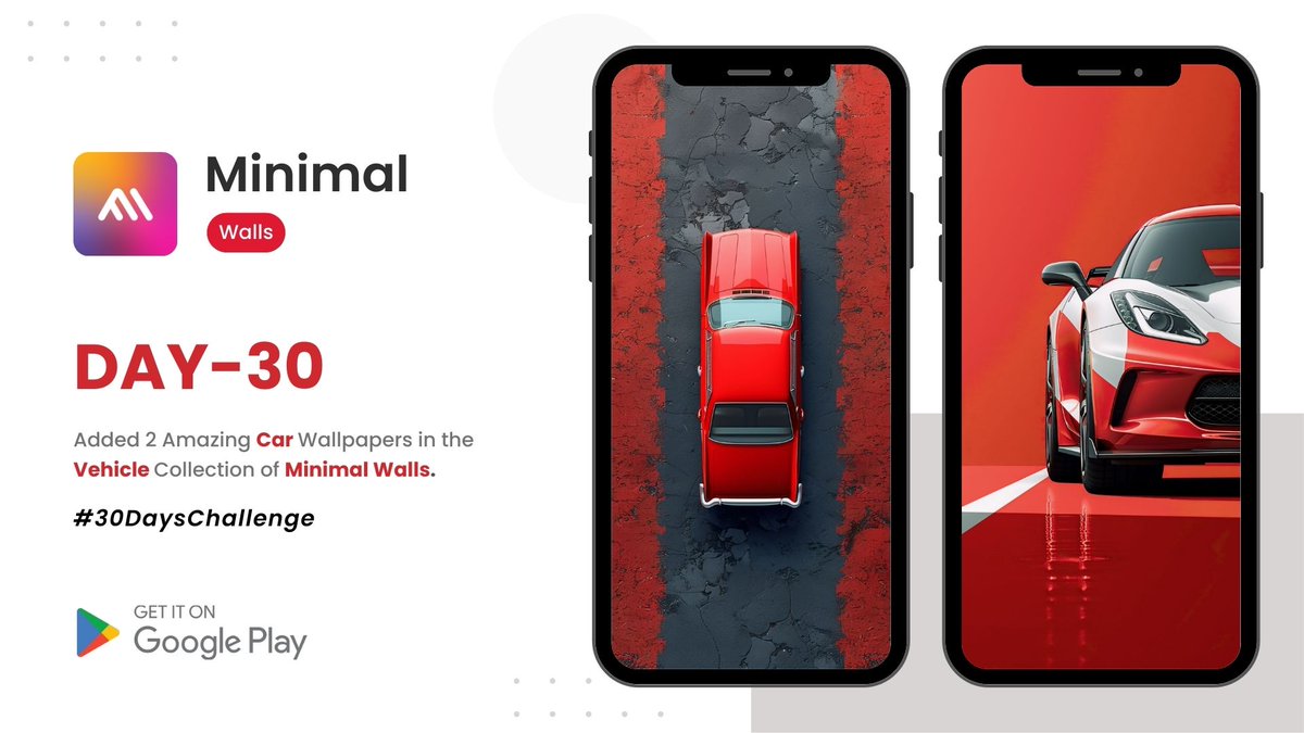 #30DaysChallenge Giveaway LIVE

Day - 30:
Added 2 Amazing Car Wallpapers in the Vehicle Collection of Minimal Walls

🛒 Check it out here
play.google.com/store/apps/det…

#Cae #SuperCar #CarWallpaper #RedCar #Minimal #Wallpaper #MinimalWallpaper #iOSWallpaper #iPhoneWallpaper #ios17 #iOS