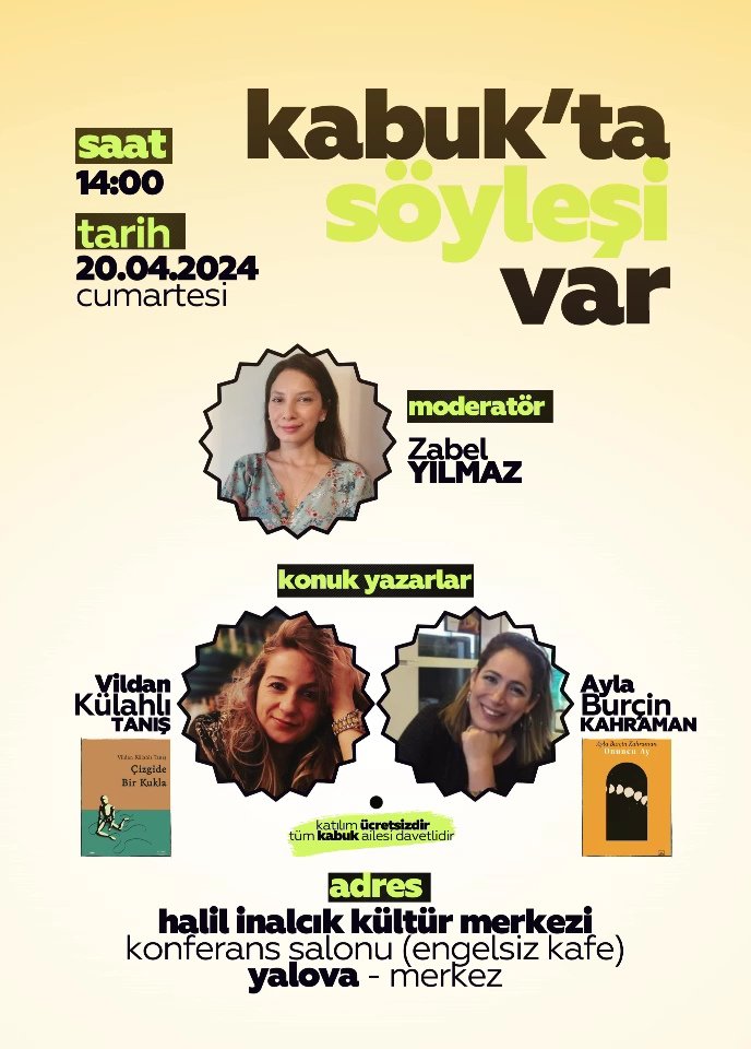 kabukdergi's tweet photo. Kabuğumuzun değişimine çok kıymetli yazarlarımızı ağırlayarak devam ediyoruz.

Değerli yazarlarımız "Vildan Külahlı Tanış"ı ve "Ayla Burçin Kahraman"ı konuk edeceğimiz söyleşimizin moderatörlüğünü bir diğer değerli yazarımız "Zabel Yılmaz" yürütecek. Kabuk ailemizi bekliyoruz. 🤗 https://t.co/Kq3Y4td84y
