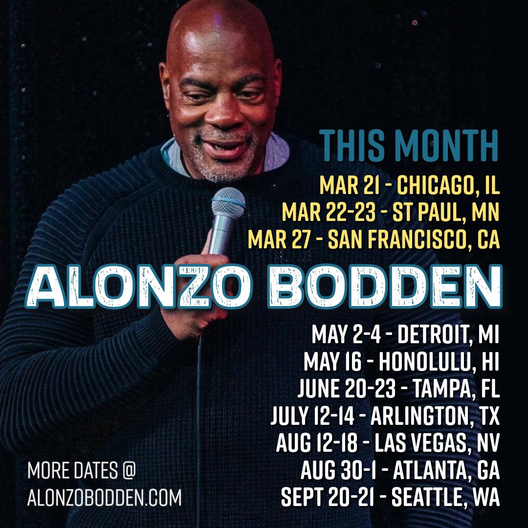 This month: CHICAGO @TheDenTheatre ST PAUL @campbartc SAN FRANCISCO @CobbsComedyClub Love these venues. Hope to see you there! alonzobodden.com