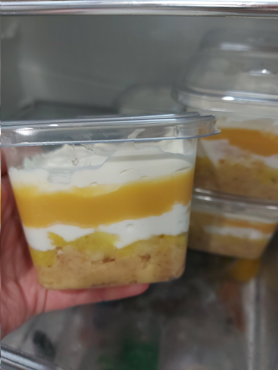 IDDSI level 5 trifles ready for @ELHT_SLT global tea party and swallow awareness day tomorrow. Made me reflect on how difficult it is to get the right texture - the sponge needed mixing with custard and the stringy pieces of mango were a challenge #NHWeek <a href="/NHWeek/">N&H Week</a> <a href="/iddsi_org/">IDDSI</a>