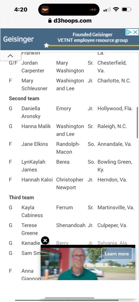 Congrats to Hanna… Making the All-Region Team!🏀🏀🏀 d3hoops.com/awards/all-reg…