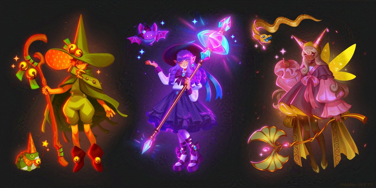 The little witch girls, complete! ✨💖 I always loved majokko/magical girls series like mew mew, winx club or w.i.t.c.h and my dream is to one day work with childrens cartoons/toys for a similar series. This was so much fun to work on!! Hope you all enjoy it as well :D