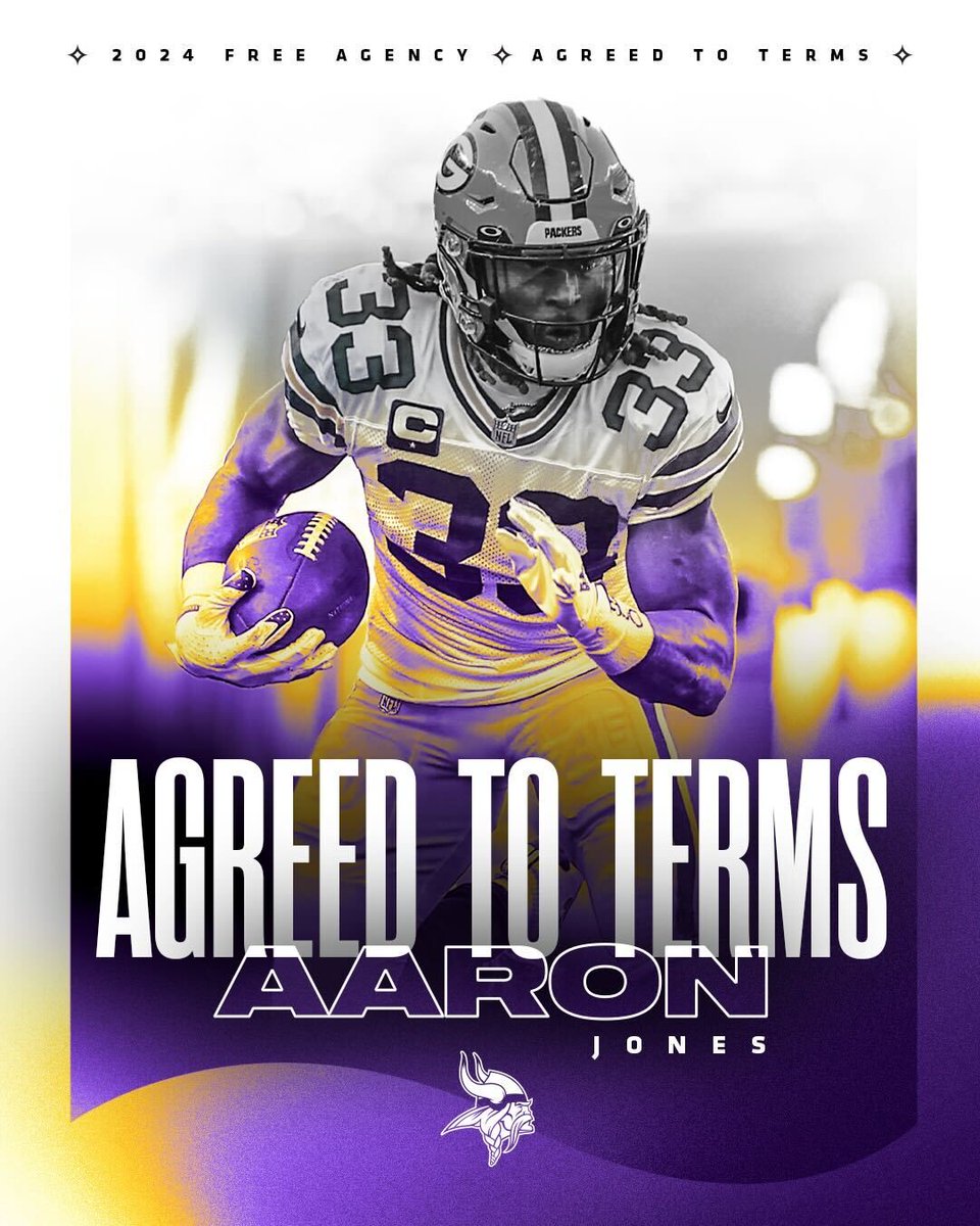 Adding more juice to the backfield 🧃 The #Vikings have agreed to terms with RB Aaron Jones (@Showtyme_33). 📰: mnvkn.gs/3Tx4HU1