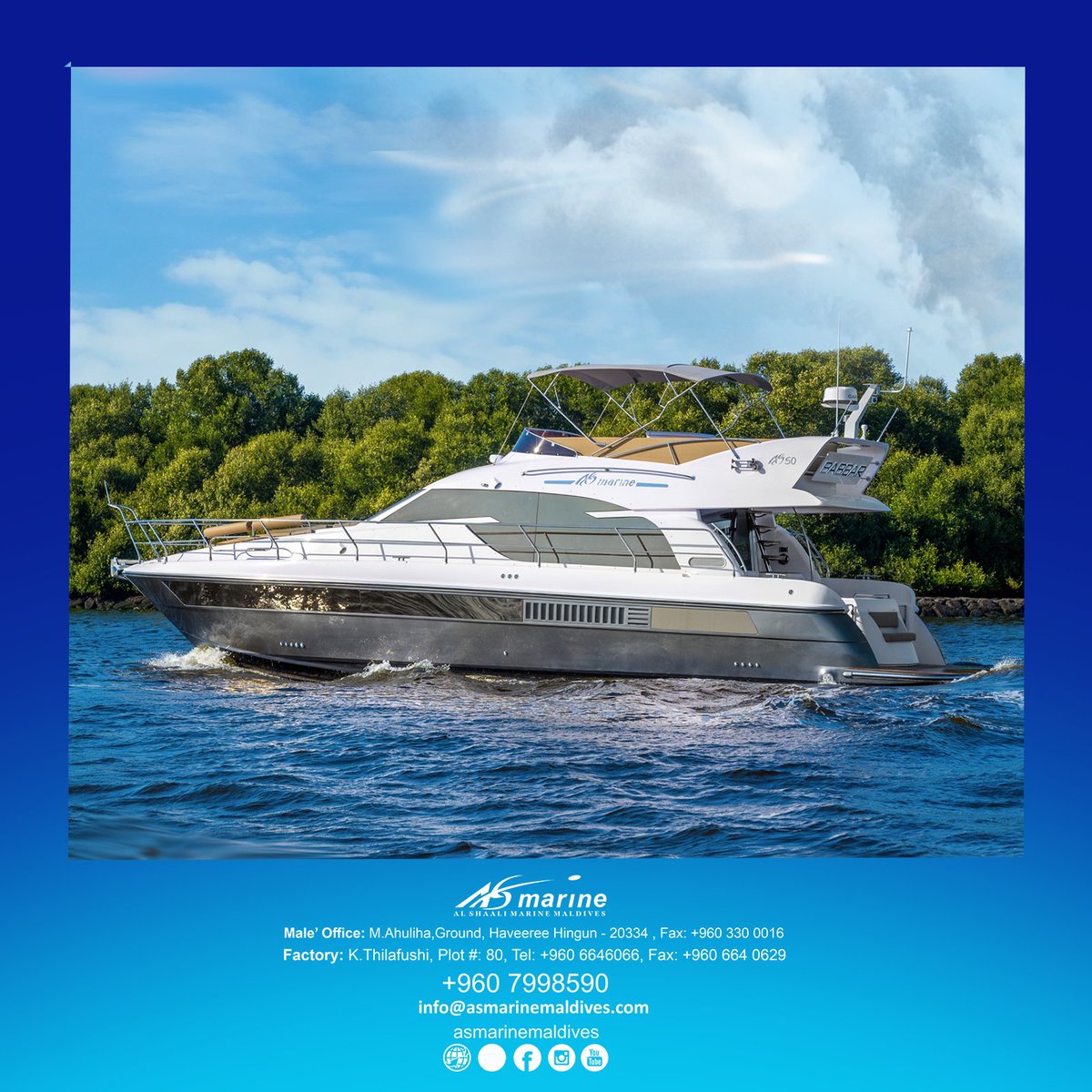 𝗔𝗦 𝟱𝟬
𝐅𝐨𝐫 𝐞𝐧𝐪𝐮𝐢𝐫𝐢𝐞𝐬:
𝟔𝟔𝟒𝟔𝟎𝟔𝟔 | 𝟕𝟗𝟗𝟖𝟓𝟗𝟎 𝐨𝐫
𝐢𝐧𝐟𝐨@𝐚𝐬𝐦𝐚𝐫𝐢𝐧𝐞𝐦𝐚𝐥𝐝𝐢𝐯𝐞𝐬.𝐜𝐨𝐦
#ASMarine #Maldives #Boats #ASMarineMaldives #watersports #luxurylife #luxurytravel