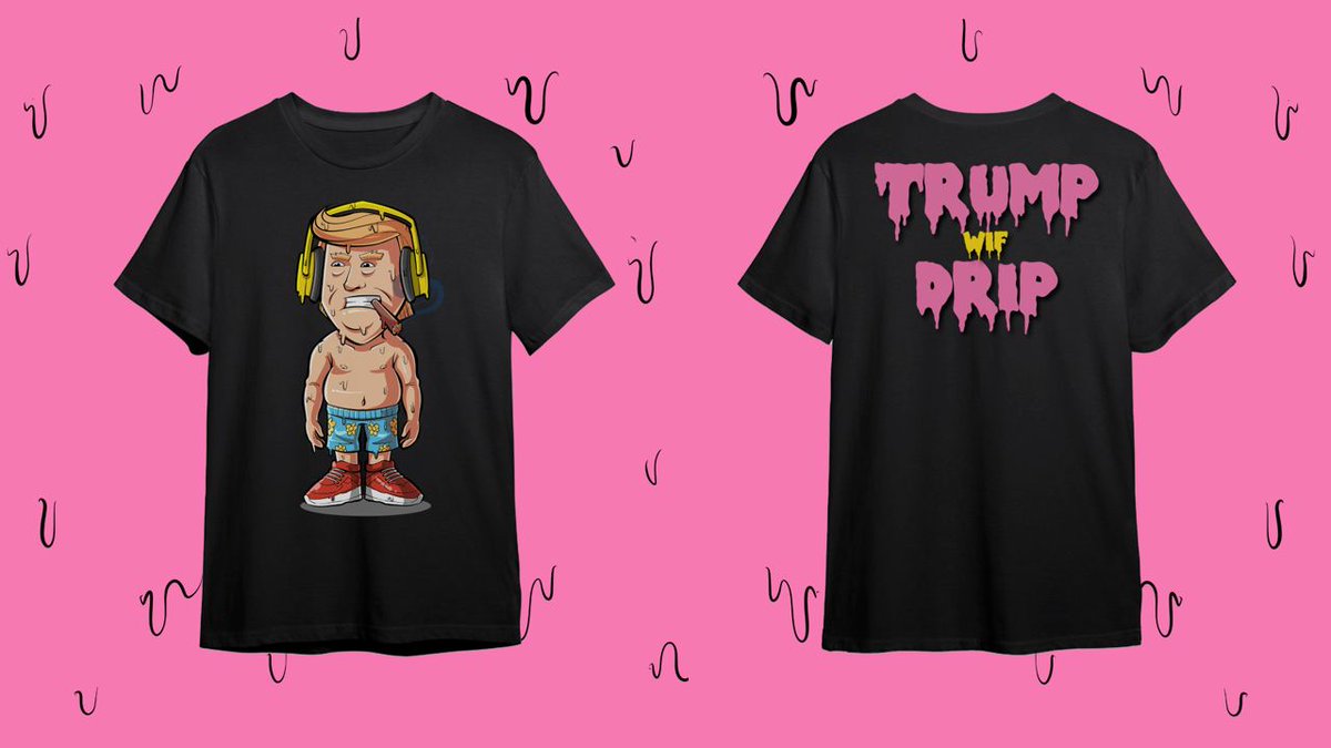 trumpwifdrip's tweet photo. At $5m market cap we will drop our official merch 🔥

Only 500 of these will be available.

Some of these merch contains some mystery NFTs that is currently tradable on NFT market places

We will be giving 5 lucky people away this merch:
1. Like/RT this tweet
2. Comment SOL addy https://t.co/8zJdD7jZBt
