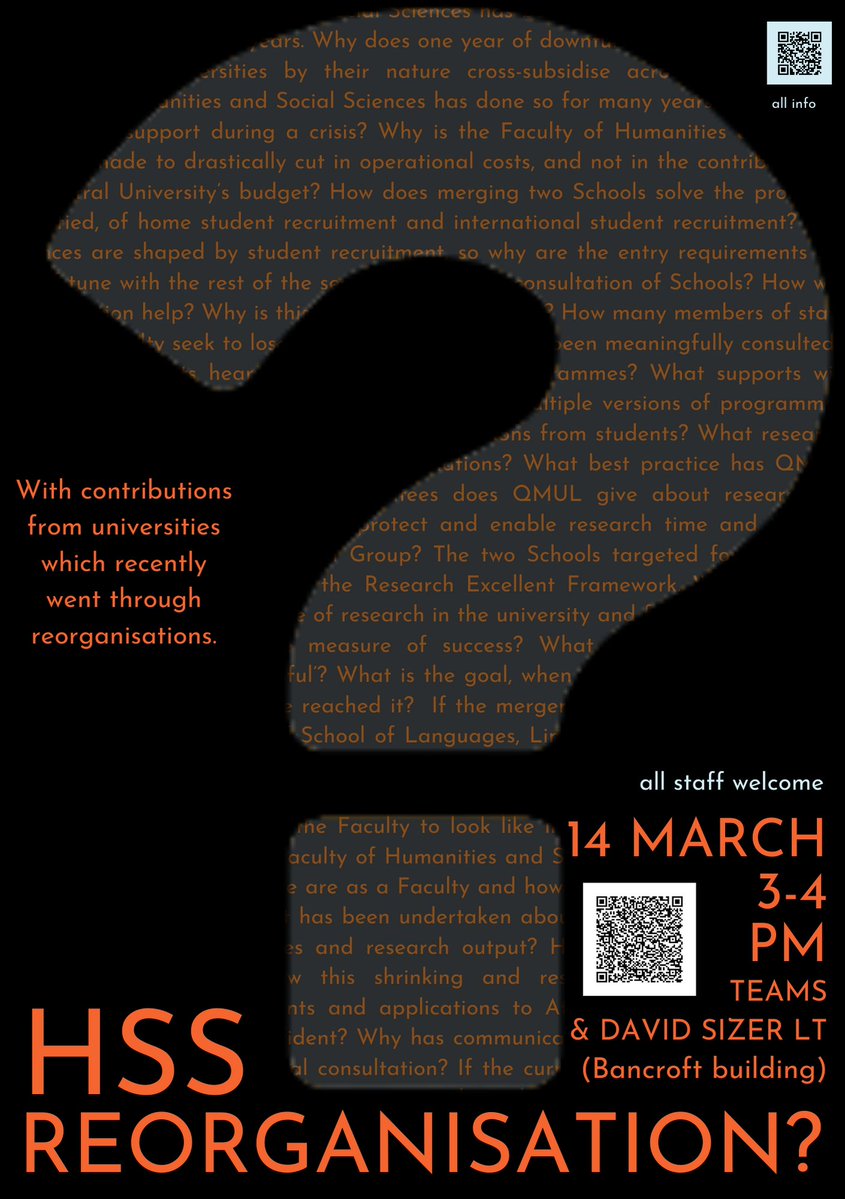 We'll have an all-staff meeting to discuss the future of the Faculty, and we're honoured to be joined by members from places that fought this recklessness @GoldsmithsUCU @sussexucu @leicesterucu @UEA_UCU @aberdeen_ucu @sheffielducu 14 March, 3pm, David Sizer and MS Teams