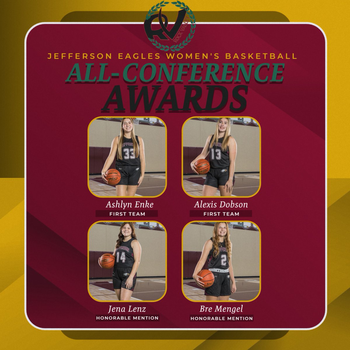 GoJHSEagles's tweet photo. #EaglePride to our Lady Eagle Basketball players on their recent RVC Valley Conference Honors! Congratulations!
#gojhseagles
#basketball
#rockvalleyconference
#allconference https://t.co/z37Yeb6tDd