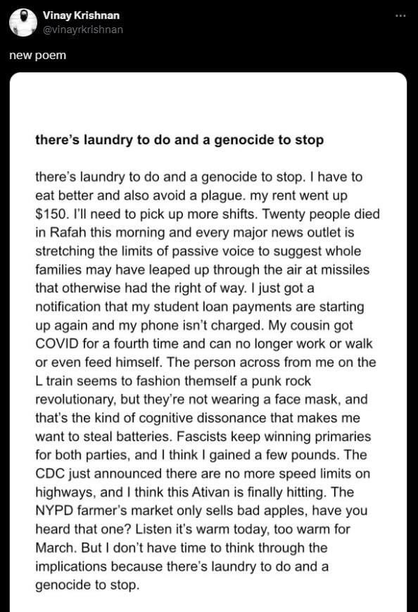 There’s laundry to do and a genocide to stop
