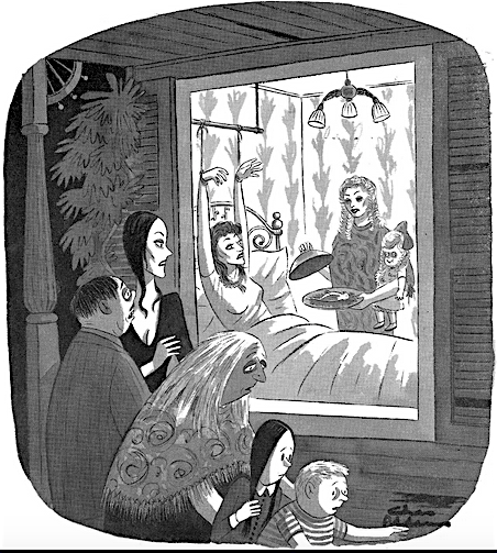 StoliarSteve's tweet photo. Chas Addams drew this for the pressbook of "Whatever Happened To Baby Jane?" (1962). As big a fan of Addams as I am, I never saw this before. https://t.co/bScWpWH5zD