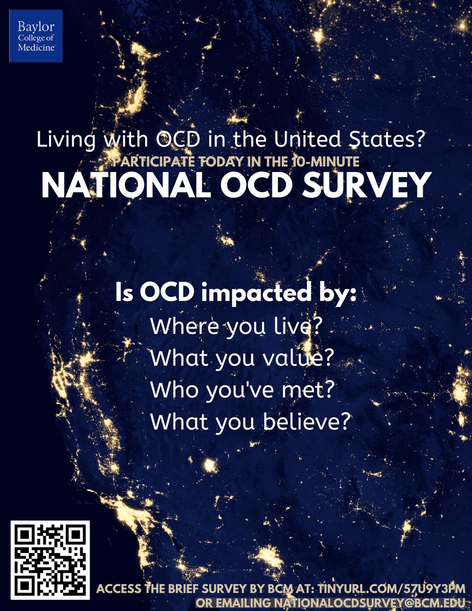 Two researchers at @bcmhouston - CMPinciotti and Eric Storch PhD - are asking for assistance from people with Obsessive-Compulsive Disorder completing this 10-minute survey. #anxiety #depression #OCD @bcm_ocd @BCMStorchLab @ADAA_Anxiety @IOCDF tinyurl.com/57u9y3pm