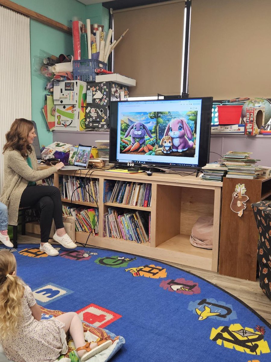 I never thought I’d present on generative AI to a Pre-K  class, but here we are! We learned about story elements &amp; imagery by creating AI characters with <a href="/Adobe/">Adobe</a> Firefly 🥳 Then we created our own book with <a href="/canva/">Canva</a> and animated the pages with <a href="/heyzinehq/">Heyzine</a> . What a day! #AI #edtech