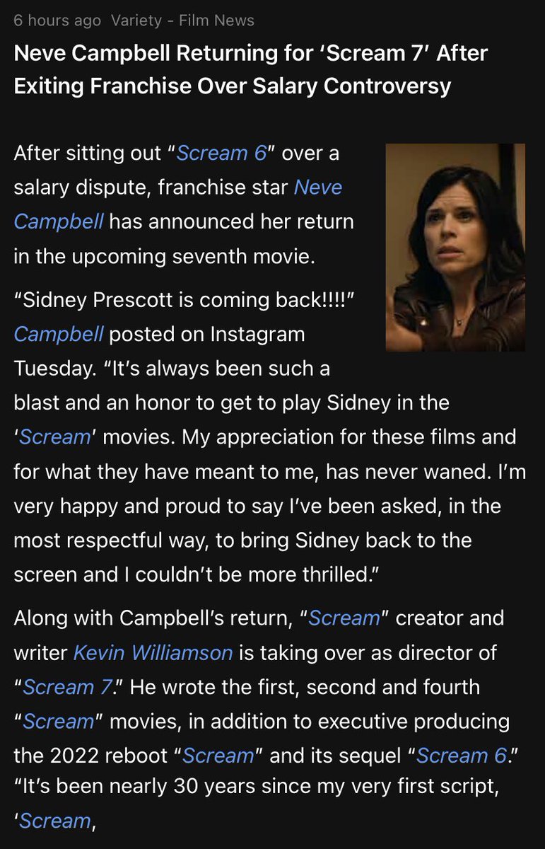 Is it still through #SpyGlass?

If so, that just puts #KevinAnderson & #NeveCampbell on the “Supporters Of Genocide” list 🤷🏻‍♀️🤷🏻‍♀️🤷🏻‍♀️

And still not going to give #Scream7 the time of day.

#Boycott.