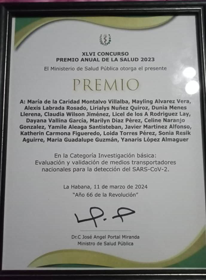 Recibe <a href="/BIOCENCU/">BIOCEN</a> junto al <a href="/IPKCuba/">IPKCuba</a> Premio Nacional de la Salud 2023. #NoNosDetenemos #ApuestaDeLaCiencia #PorLaVida