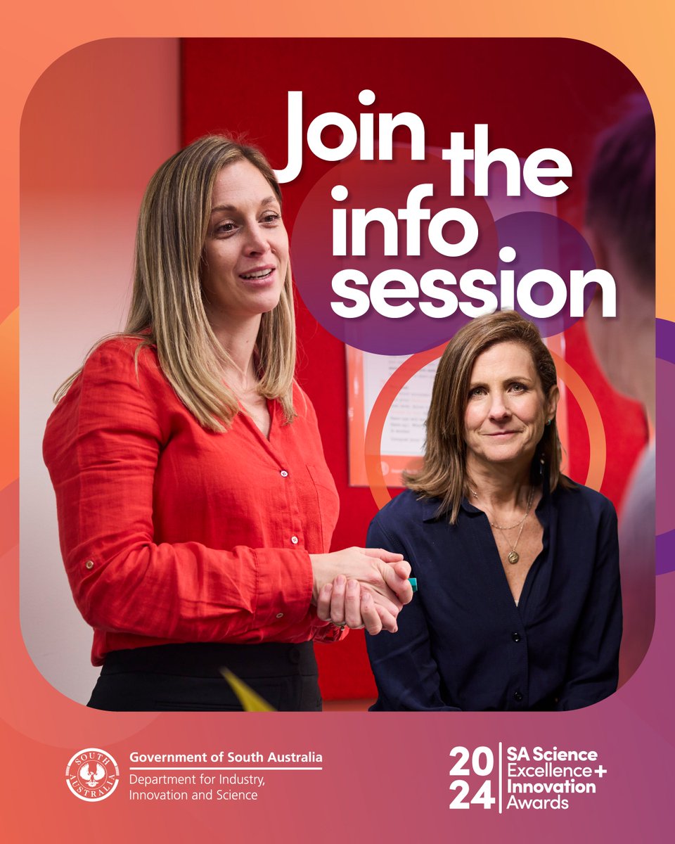 Looking to apply for the #SAScienceAwards? Tune into this afternoon's online info session for tips on how to prepare a high-quality application. 📆 Wednesday, 13 March ⌚ 3:30-4:30pm 🔗 via Microsoft Teams. Link at: eventbrite.com.au/e/2024-sa-scie…