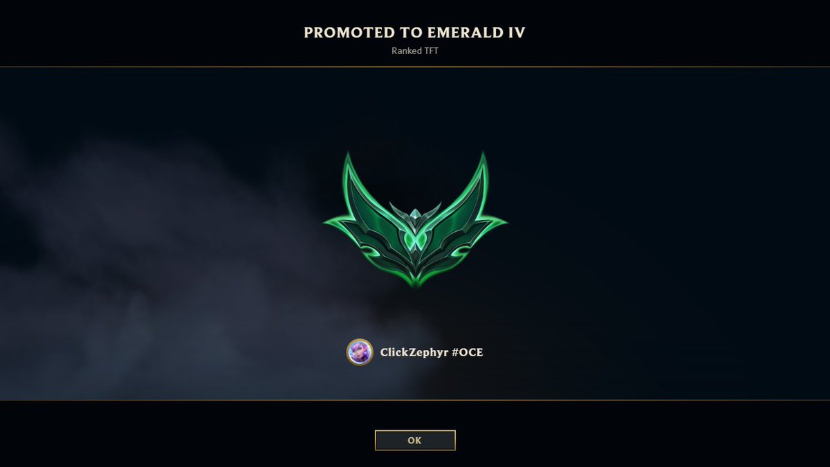 ClickZephyr's tweet image. I hit emerald, my highest tft rank ever. Well done to @SlicerOCE who beat me to it &amp;gt;:( 

i&apos;ll be the frontrunner in set 11