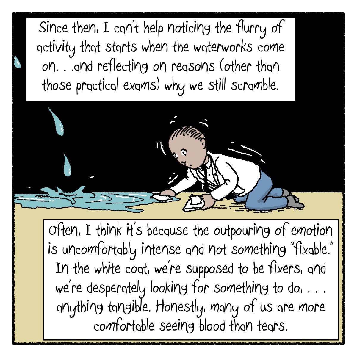 NathanAGray's tweet photo. Re-sharing this comic with a lesson I learned from social work superstar @LeffVickie in honor of #SocialWorkMonth ! Learn how to sit with grief. #hapc (1/2) https://t.co/wmP4Ep30BT