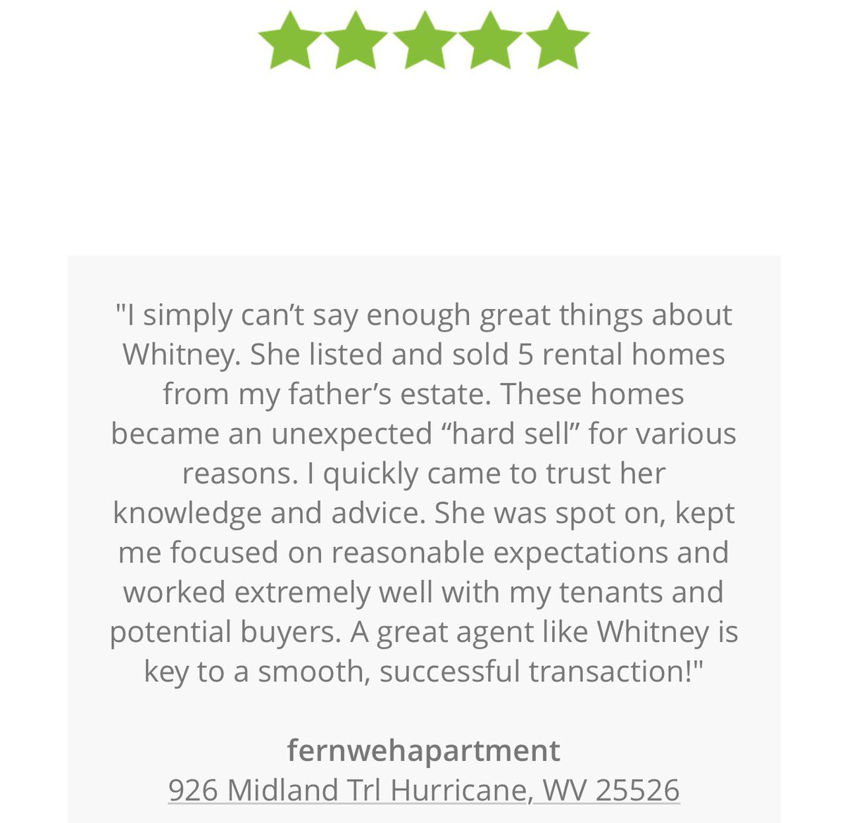 A much appreciated review! We love our clients! #googlereview #zillowreview #hoodrealty #sold #realtor #huntingtonwv