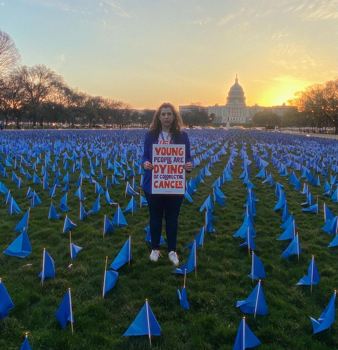 This flag installation represents our community’s desire for more research, treatment options, funding, & more lives saved. The installation is a visual representation of more than 27,400 people under the age of 50 projected to be diagnosed with #colorectalcancer in 2030.#crcsm