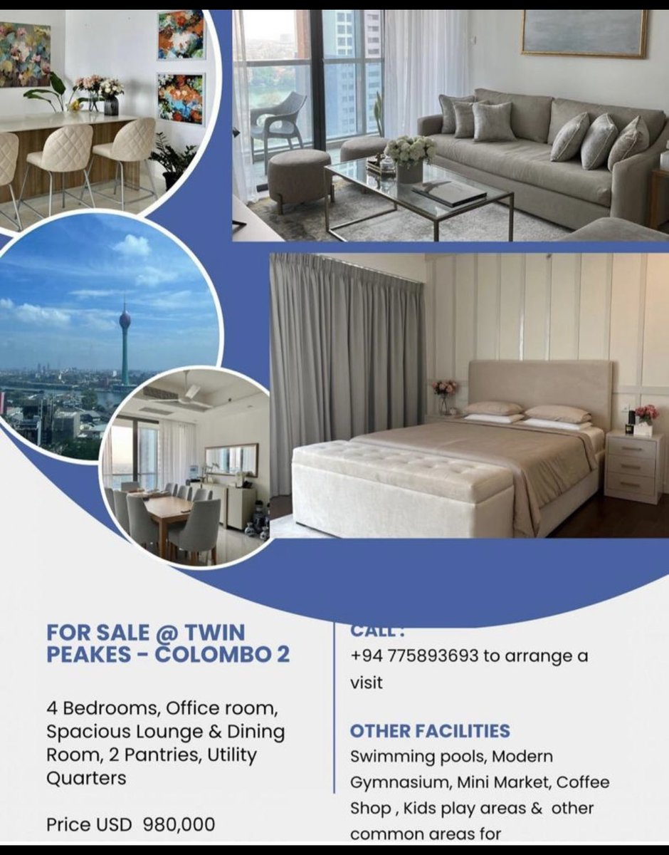StephanieBalen2's tweet photo. Beautiful living spaces for sale in #Colombo #SriLanka . Are you looking to invest in a property in a country with a tropical climate close to the ocean within easy reach to the coast and also the mountains. Then this is the place for you. Contact +94775893693 for this and other properties on the beach or in the mountains.