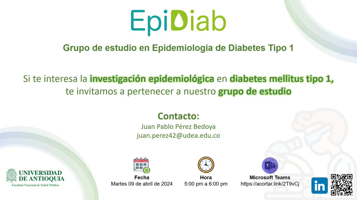 Cordial invitación: 

#saludpublica #epidemiologia #diabetes #diabetescare #epidemiology #publichealth #scientific #sciences #epidemiology #publichealth #researcher #diabetesprevention #diabetescare #scientific #sciences #medicine #UdeA #diabetesmellitus