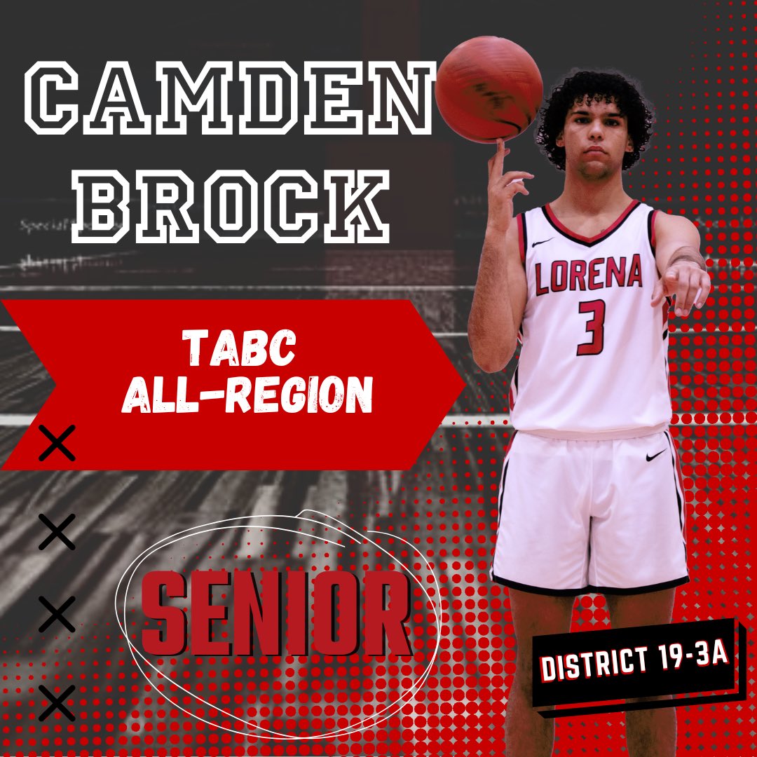 Congratulations to our very own @CamdenBrock_ on being selected to the @Tabchoops All-Region Team for the 3rd year in a year! Huge honor Cam! @LorenaISD @Athletics_LISD @hoopinsider @BriceCherry