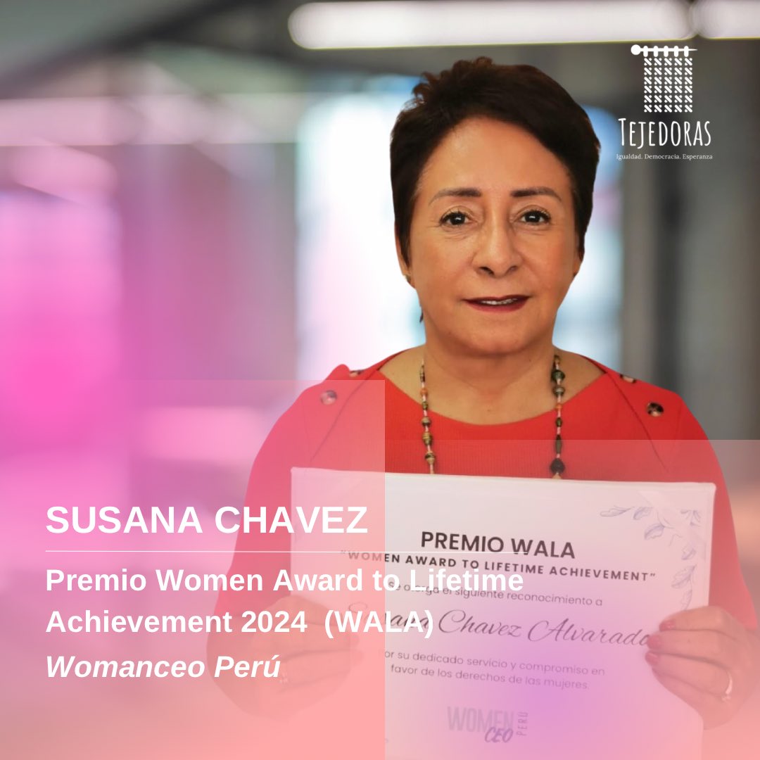 Orgullosas de @susanachavez_15 quien ha recibido el Premio Women Award to Lifetime Achievement, otorgado por Womenceo Peru. Por su gran trayectoria como defensora de los DDHH y su gran liderazgo en Promsex. Felicidades Susana, sigamos tejiendo juntas por la democracia del 🇵🇪