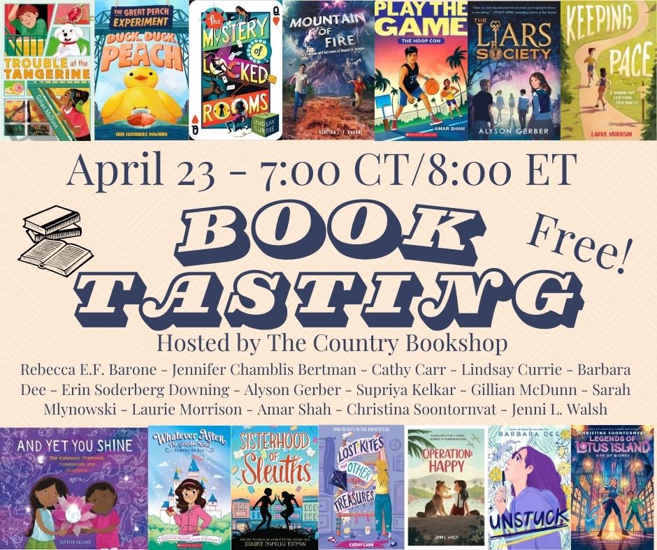 BOOK TASTING INVITE!! Join a group of 14 fun middle-grade-loving authors as we share some secrets and behind-the-scenes stories about our spring 2024 books! Register here for this FREE event on April 23, hosted by @Country books: forms.gle/feDexWZvDoEqU9…